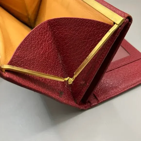 VTG Gucci Wallet Red Leather Bifold Kisslock Framed Card Holder Classic Luxury - Picture 11 of 15